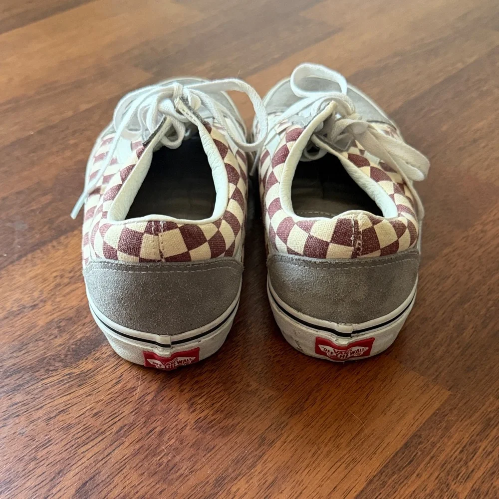 Vans Checkerboard Lace-Up Sneakers - Maroon/White with Gray Suede - Picture 3 of 7